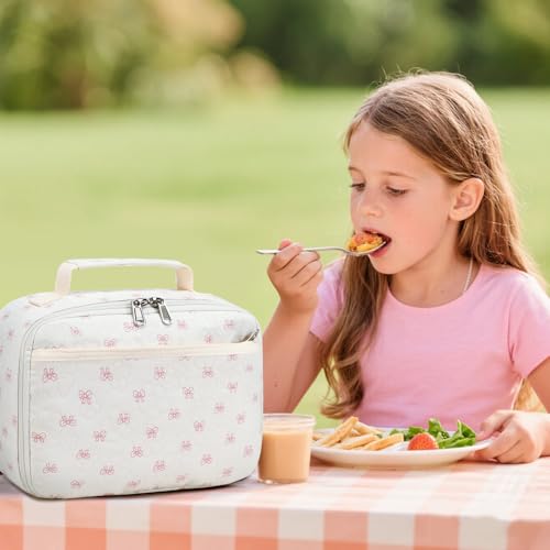LEDAOU Lunch Bag Kids Lunch Box Girls Boys Insulated Lunch Bag Reusable Lunchbox for School Picnic Hiking Daycare - color: Bow-Flower