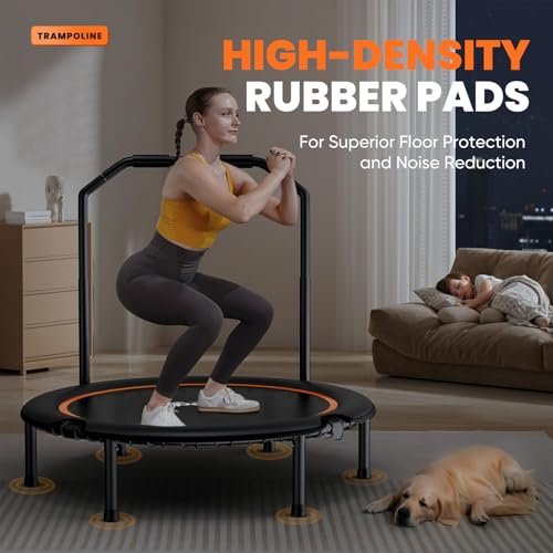Zupapa 48" Foldable Rebounder, 550LBS Fitness Trampoline with Durable Bungees, Adjustable Handl, Stable & Quiet Exercise Rebounder for Adults, Great Mini Trampoline for Indoor/Garden Workout