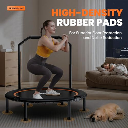 Zupapa 48" Foldable Rebounder, 550LBS Fitness Trampoline with Durable Bungees, Adjustable Handl, Stable & Quiet Exercise Rebounder for Adults, Great Mini Trampoline for Indoor/Garden Workout
