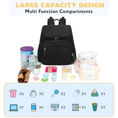 LORADI Lightweight Diaper Bag Backpack, Baby Shower Gifts, Black | Stroller Clips, Insulated Pockets, Water-resistant, Easy to Clean, Durable - color: Black