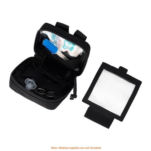Small MED Kits Holder Duty Belt Gloves Pouch MOLLE Tactical Vest Nasal Spray Case Compact IFAK Carrier Backpack Wallet Cards Knife Gadgets Mini EDC Organizer Bag w/Removeable Clear ID Pocket - color: Black