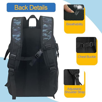 DAFISKY Basketball Backpack Sports Bag | Basketball Bag with Shoe Compartment and Ball Holder, 30L Large gym bag for boys girls - color: CamoBlue
