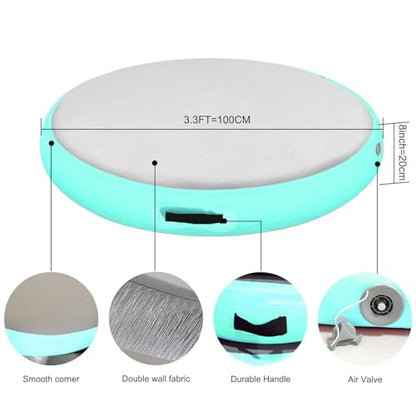 Inflatable Gymnastic Air Spot Mat Tumbling Exercise Yoga Training Mat With Pump, Inflatable Round Springboard Air Roller Gym Floor Track For Home Use/Cheerleading/Water - color: mint green
