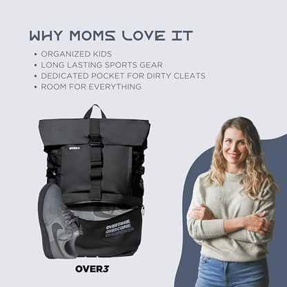 OVER3 Basketball Backpack Large - with Shoe & Laptop Compartment - Versatile Bag for Basketball, Soccer, Volleyball, Football and Travel - Men & Women - Black