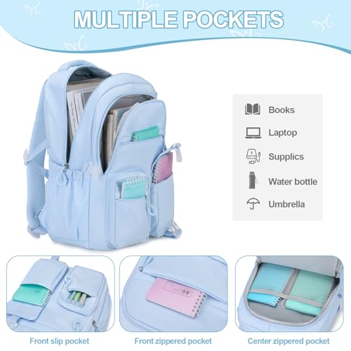 DIGOBAY 3PCS Girls Backpack for School, Kids Backpack for Girls with Lunch Bag Pencil Case, Kids Bookbag Teen Girl Backpacks for Elementary Middle High College School (Blue) - color: Blue