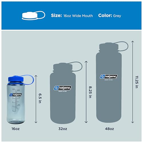 Nalgene 16 oz Wide Mouth Water Bottle | Slim Cup Holder Size, BPA-Free, Durable & Leak Proof, Lightweight Travel Bottle, Grey - color: Grey, size: 16 Ounces