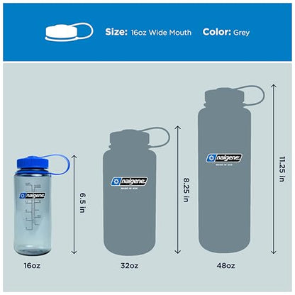Nalgene 16 oz Wide Mouth Water Bottle | Slim Cup Holder Size, BPA-Free, Durable & Leak Proof, Lightweight Travel Bottle, Grey - color: Grey, size: 16 Ounces