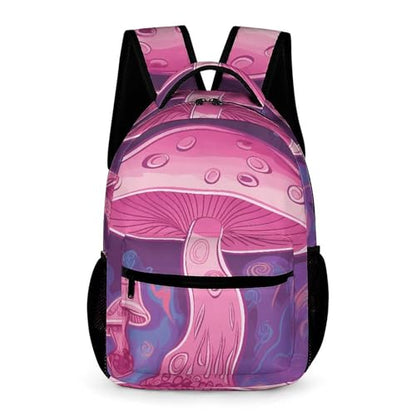 Pink Mushroom Backpack Large Capacity Bookbag Lightweight Schoolbag Travel Bag for Men & Women - color: Pink Mushroom