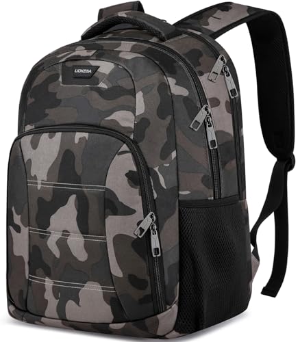 Laptop Backpack, School Backpack for Teen Boys, 15.6 Inch Travel Backpack Large Water Resistant High School College Bookbag for Men Women, Camo - color: Grey& Black Camo, size: 15.6 Inch