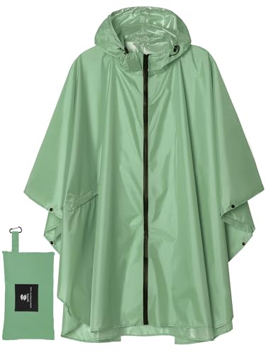 SaphiRose Unisex Rain Poncho Waterproof Raincoat Hooded for Adults Women with Pockets - color: Green