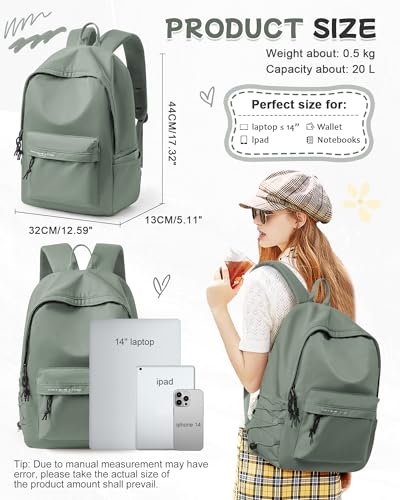 BJLFS Green School Backpack for Teens Middle High School Bags for Girls Large Bookbag Compartment Mochilas para Niñas Adolescentes Back to School Travel Gifts - color: Green