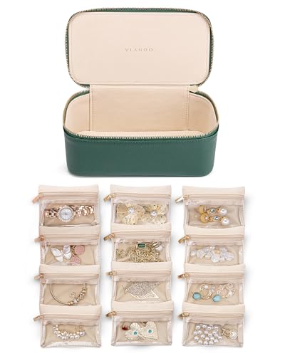VLANDO Gifts for Teachers,Jewelry Case with 12 Velvet Jewelry Bags Travel Jewelry Organzier for Travelers Necklace Rings Earrings Jewelry Bags Birthday Wedding Gifts (Green) - color: 12PCS-Green