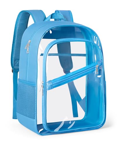 KIMNERPU Clear Backpack, Fabric & PVC Transparent Bookbag with Padded Straps for Women Men, Large Capacity 4-Layers See Through Heavy Duty Back Pack for Work Travel Concert Festival Security L (Blue) - color: Blue, size: Large(17.5"H)