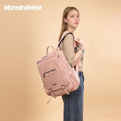 Montana West Laptop Backpack 15.6 Inch Work Backpack Purse for Women Travel Casual Daypack Bookbags with USB Port - color: 15.6-in Dark Pink