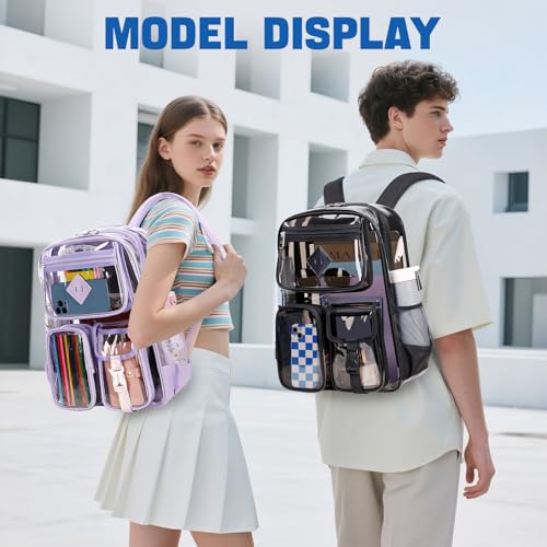PIG PIG GIRL Clear Backpack for School,Heavy Duty PVC Transparent Bookbag for Girls Stadium Approved See Through Backpack - color: Black and Gray