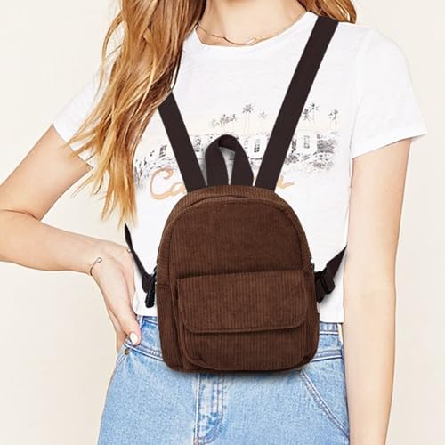 Mini Women's Backpacks, Corduroy Stylish Women Backpack for Dating, Traveling, Camping, Working, Shopping, Backpacks for Women(Brown) - color: Brown