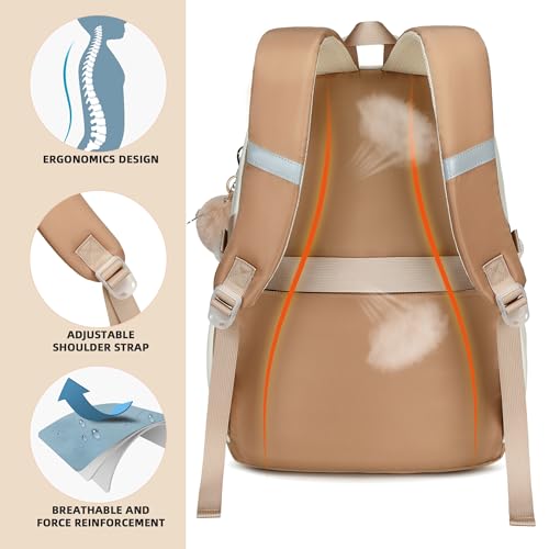 School Backpack for Teen Girls College Backpacks for Women Students Bookbag Large 15.6 Inch Laptop Bags Kids Kindergarten Elementary Middle School Bag Anti Theft Daypack Travel Back Pack Beige - color: Off-white