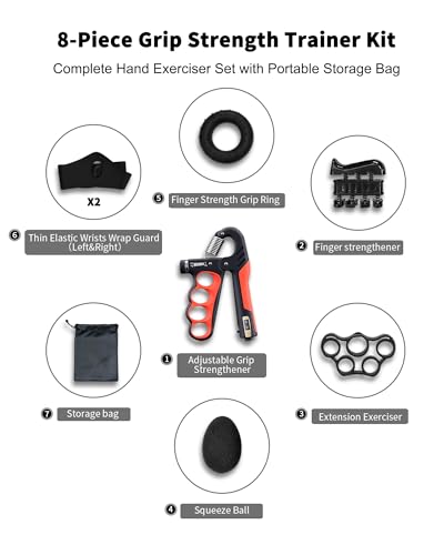 Hand Grip Strengthener & Hand Gripper, ProGrip Strength Trainer with Adjustable Resistance 11-220 LBS, Forearm Strengthener Kit for Home Gym, Rehab & Recovery Training