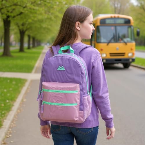 Summit Ridge Colorful Big Backpack for School Kids, Multi Pocket Backpack for Elementary, Middle School Girls, Boys with Padded Straps (Purple/Lilac) - color: Purple/Lilac