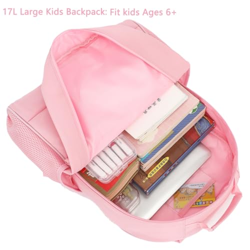 FlowFly Kids Backpack for Toddler Boys Girls, Simple Lightweight Bookbag for Daycare Kindergarten Elementary School Travel, Small Modern Bag (Large), Pink - color: Pink, style: Kids Large: 17l