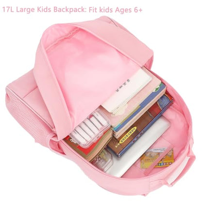 FlowFly Kids Backpack for Toddler Boys Girls, Simple Lightweight Bookbag for Daycare Kindergarten Elementary School Travel, Small Modern Bag (Large), Pink - color: Pink, style: Kids Large: 17l