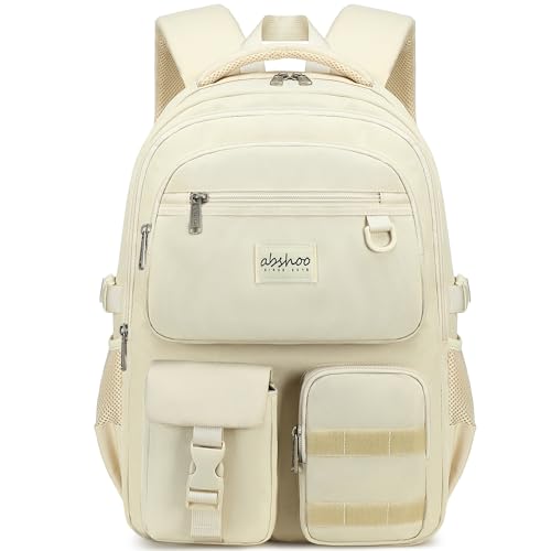 abshoo Large Heavy Duty Backpack For School College Bookbag Casual Multi Pocket Travel Backpacks - color: Beige