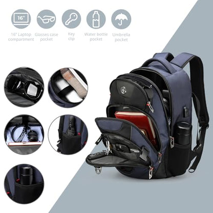 Swissdigital Design Laptop Backpack, Travel Backpack with USB Charging Port Fits 15.6 inches Computer, 31L College School Bookbag for Men, Blue/Black | SD803-12 - color: Blue