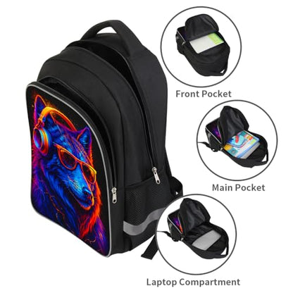 HiMagics Ergonomic School Backpack for Boys Girls - Lightweight Elementary Middle High Schoolers Bookbag with Multi-Pockets, Durable Kids School Bag for 6-18 yrs students Wolf Pattern - color: A11-wolf