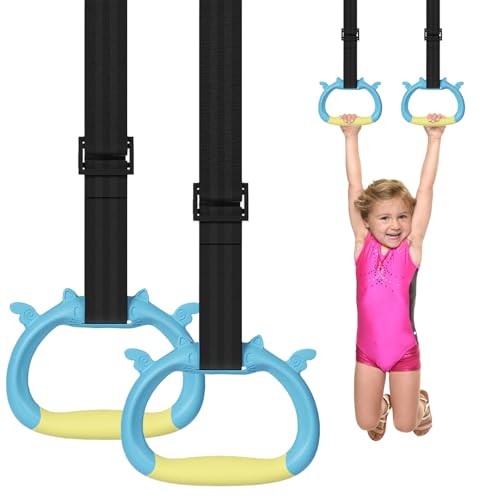 Gymnastics Rings, Children's Home Gym Equipment, Children's Adjustable Strap Strength Training Rings, Pulling Rings for Physical Training - color: blue