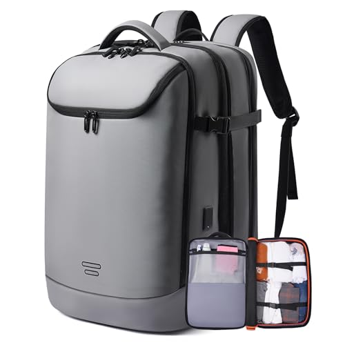TANGCORLE Carry on Backpack Airline Approved for Men, Travel 50L Expandable backpack Luggage Fits 17.3 Inch Laptop with USB Charging Port(grey) - color: Grey-a50l