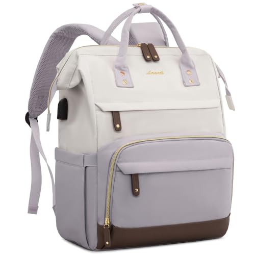 LOVEVOOK Laptop Backpack for Women, 15.6 Inch Work Business Backpacks Purse With Large Capacity, Waterproof Nurse Bag College Bookbag for School, Waterproof Casual Daypack for Travel - color: White-light Gray, size: 15.6 INCH