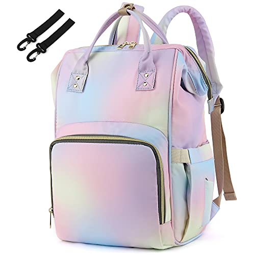 Rainbow Diaper Bag Backpack for Baby Girls, Mom Waterproof Large Nappy Bags for Women (Pink) - color: Pink