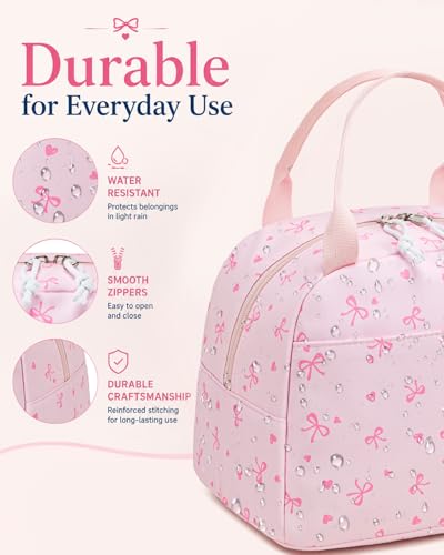 CAMTOP Girls Backpack with Lunch Box Set, Cute Bow School Backpack for Kids, 3-in-1 Lightweight Lunch Bag and Pencil Pouch - color: Pinck Bow Heart