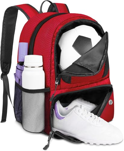YOREPEK Soccer Backpack,Soccer Bag with Ball Holder, Water resistant Sport Equipment Bags Fit Basketball Volleyball Football - color: Red