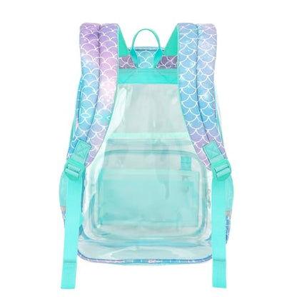 Sisipoet Clear Backpack for Girls, Heavy Duty PVC Transparent Bookbag for School, Funny Kids Backpacks with Mermaid Print, Blue - color: Mermaid