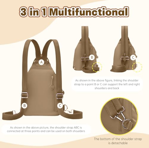 Waterproof 2-Way Mini Commuter Bag, Multi-Compartment Oxford Small Backpack, For Women, Collegeman, Commuter, Travel with Anti-Theft,Three in One Multifunctional Convertible Design(Khaki) - style: Khaki