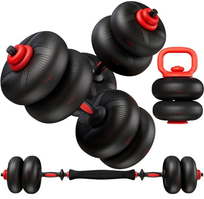LIFERUN Adjustable Dumbbell Set, Soft PVC Coated, 45lbs/67lbs Free Weight Set Home Gym, 4-in-1 Used As Barbell, Dumbbells, Kettlebell, Weight Plates, Weights Dumbbells Set, Space Saving Fitness Exercise For Men/Women - color: Black, style: 45lb