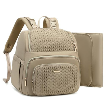 MAPLELILY Large Diaper Bag Backpack, Stylish Baby Travel Diaper Bag, Khaki | Waterproof lightweight maternity hospital backpack. With changing pad, stroller straps, insulated pocket. Mom, dad, toddler - color: Brown Taupe