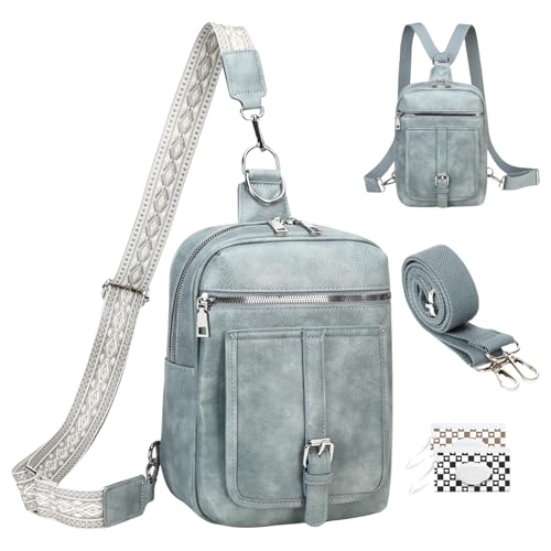 MYHOZEE Small Diaper Bag Crossbody Sling Purse for Women - 2 in 1 Leather Backpack with 2 Straps for Short Trips Work Daily | Mini diaper bag - color: Denim Blue