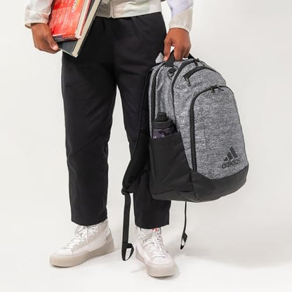 adidas Defender Sports Backpack with Shoe Compartment, Soccer Bag - color: White/Black/Gold Metallic