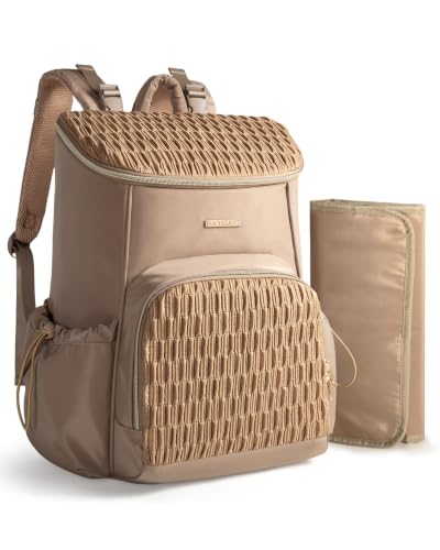 Marscamd Diaper Bag Backpack with Changing Pad, Large Baby Bag, Camel | with Stroller Straps, Insulted Bottle Pockets, Luggage sleeve, for Travel & Labor Delivery - color: Camel