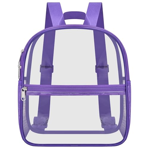Oraben Clear Backpack Stadium Approved, 12 x 6 x 11 in, Small Transparent Backpack for Concerts, Sports Events, Festivals, Travel, Waterproof PVC, Adjustable Straps, Women Men - color: Purple, style: Nylon Shoulder Straps