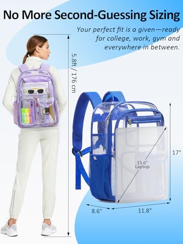 Double-Layer Clear Backpack Heavy Duty, 17 Inch Large Clear Bookbag, Transparent See Through Backpack For School, Work, College, Travel, Sport- Blue - color: 1# Blue, style: Pro Series (Double Layer)