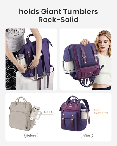 LOVEVOOK Laptop Backpack for Women with Giant Tumbler Holder Pocket,15.6 inch Waterproof Travel Backpack Purse Computer Laptop Bag - color: Purple Blue, size: 15.6 Inch Cup