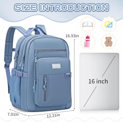PRAGARI Girls Backpack for School Cute Aesthetic Kids Teens Student Bookbag - color: Blue