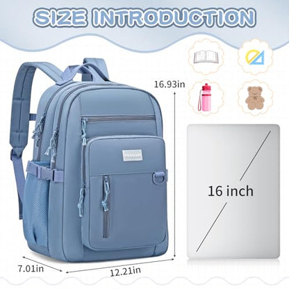 PRAGARI Girls Backpack for School Cute Aesthetic Kids Teens Student Bookbag - color: Blue