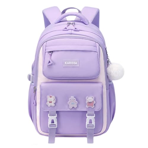 Cute Backpack for Kids Teen Girls Kawaii Aesthetic Elementary Middle School Student Bookbag Preppy Laptop Backpack for Ages 6-8 8-10 10-12 with Pin Accessories Plush Pendant, Purple - color: Purple, size: Small