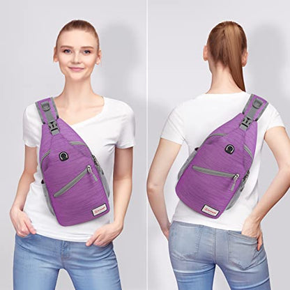 ZOMAKE Sling Bag,Small Crossbody Sling Backpack,Water Resistant Shoulder Daypack for Travel,Anti Thief Chest Bag for Hiking(Purple(Stripe)) - color: Purple(stripe)