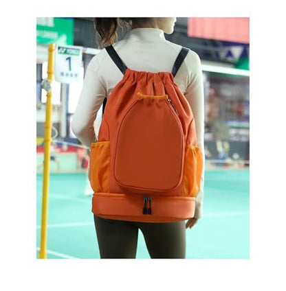 Multifunctional sports bag, backpack, independent shoe compartment, can hold basketball, badminton and tennis(Orange) - color: Orange
