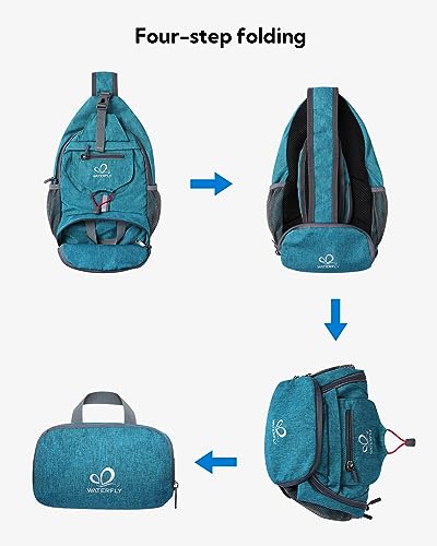 WATERFLY Packable Small Crossbody Sling Backpack Shoulder Chest Bag Daypack for Hiking Traveling - color: Cyan